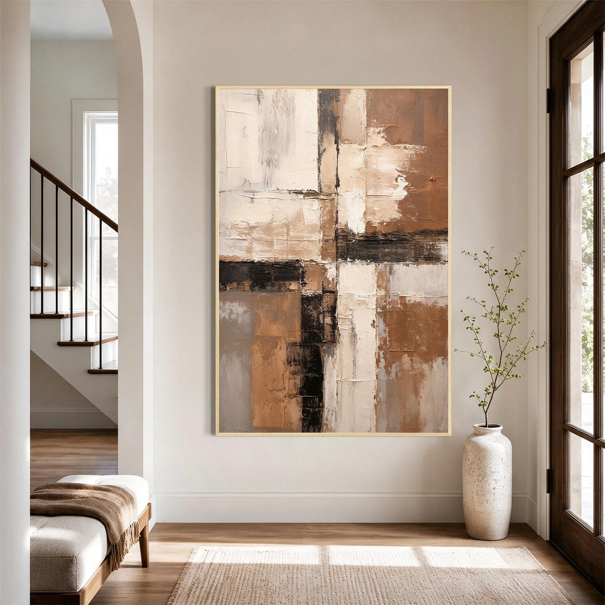 Brown Beige Abstract Textured Oil Painting