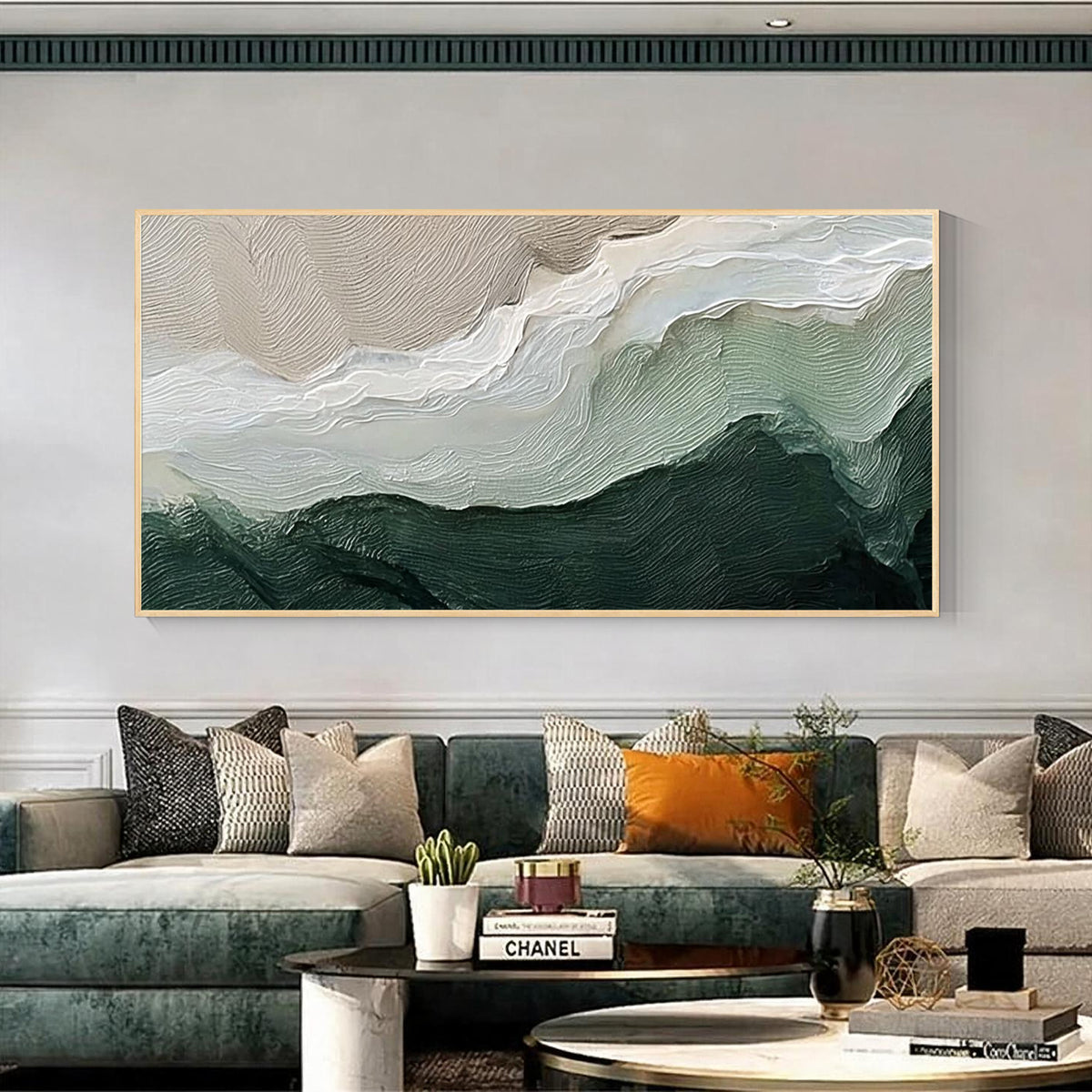 Green and White Textured Abstract Wall Art