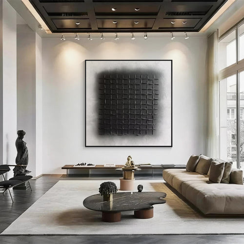 Schwarz-weißes geometrisch-abstraktes Wandbild