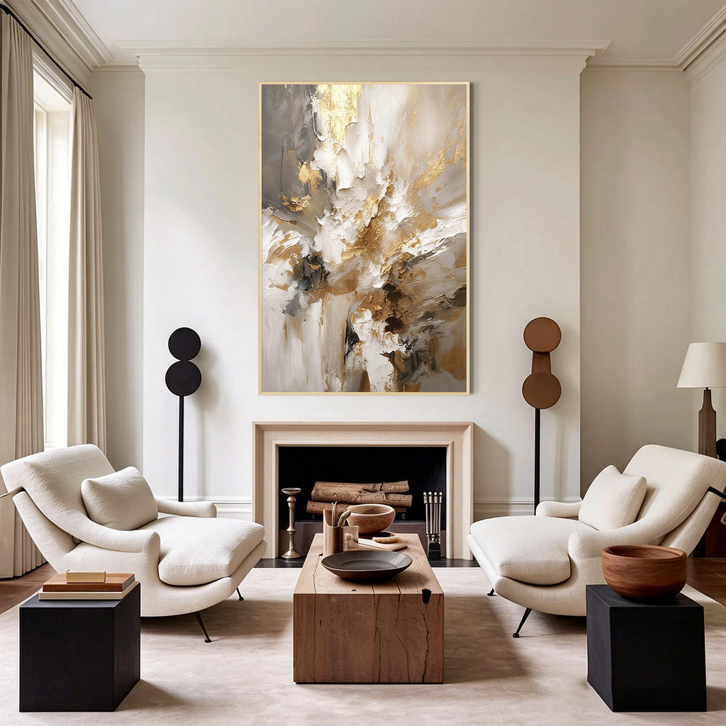 Gold Beige Textured Abstract Hand-Painted Oil Painting
