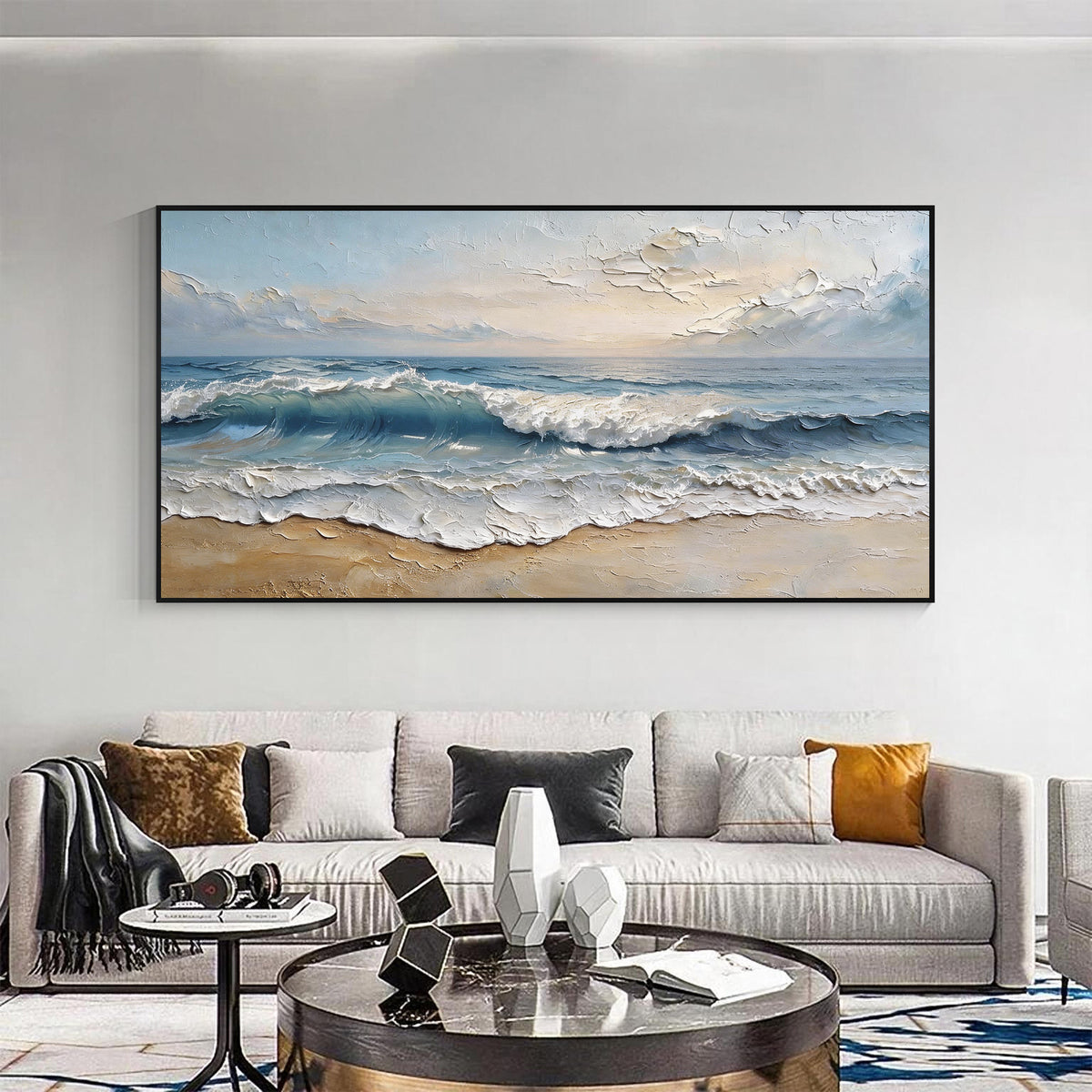 Coastal Serenity Ocean Wave Textured Canvas Wall Art