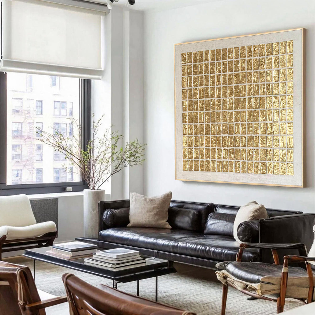 Gold Geometric Abstract Textured Canvas Wall Art