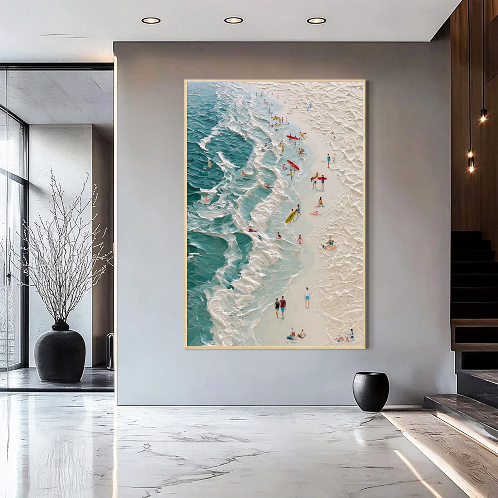 Textured Beach Canvas Wall Art with Ocean Waves