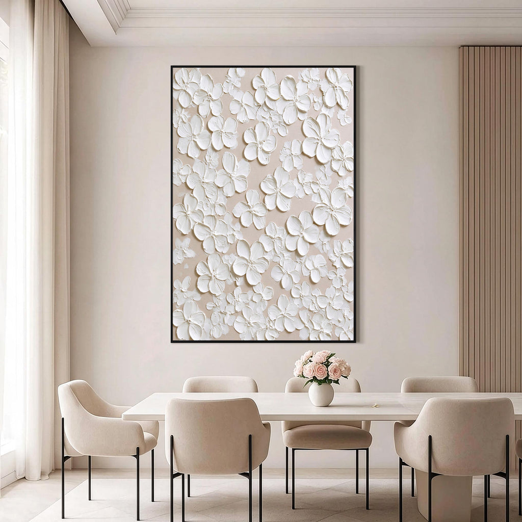 3D White Floral Textured Wall Art