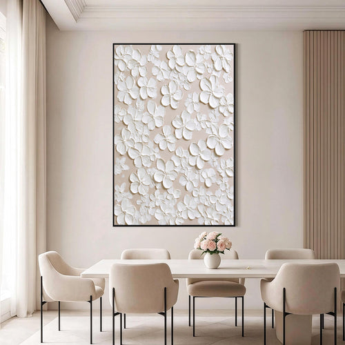 3D White Floral Textured Wall Art