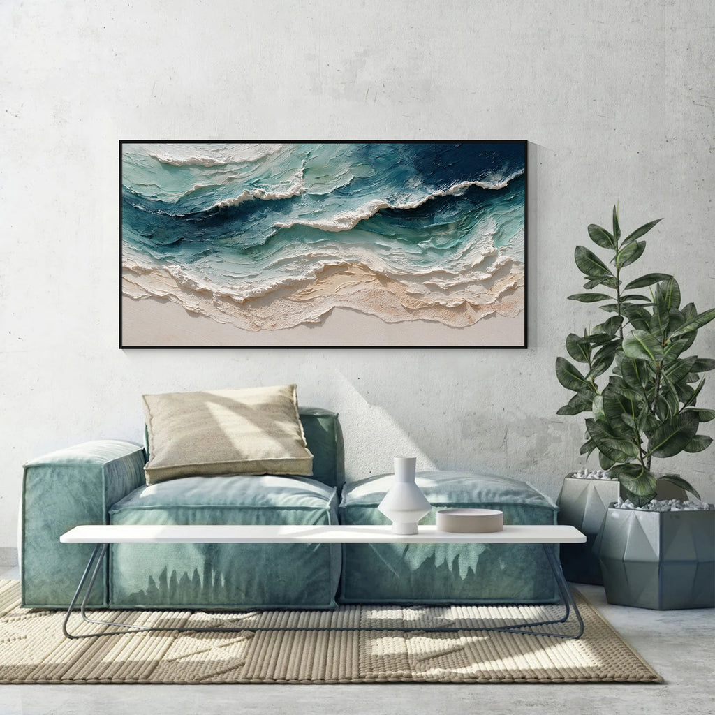 Abstract Coastal Ocean Waves Textured Canvas Wall Art