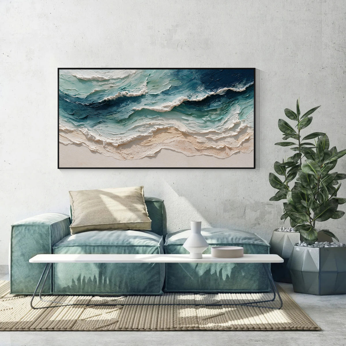 Abstract Coastal Ocean Waves Textured Canvas Wall Art