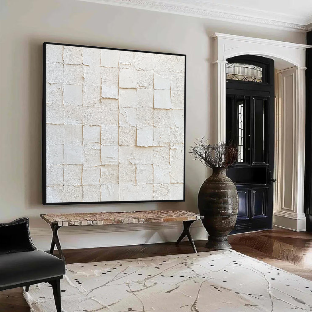 White Geometric Abstract Textured Canvas Wall Art