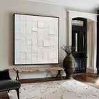 White Geometric Abstract Textured Canvas Wall Art
