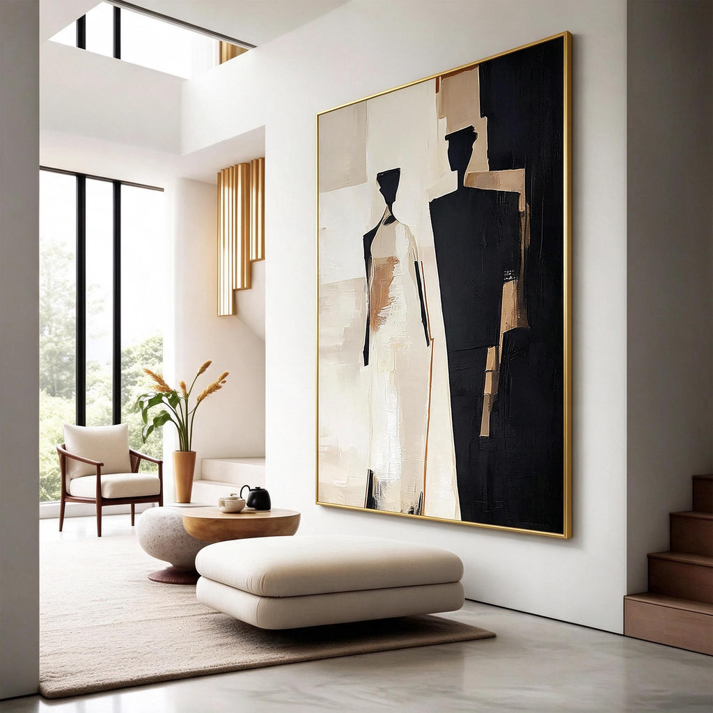 Black and Beige Abstract Figurative Canvas Wall Art
