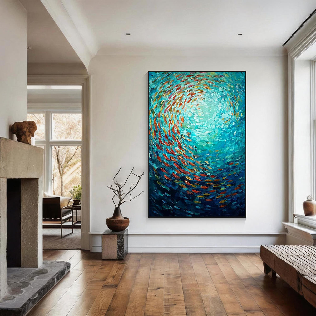 Colorful Fish School Abstract Ocean Wall Art