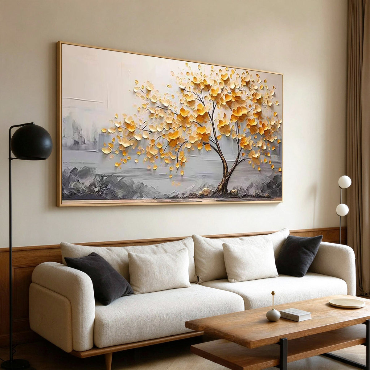 Golden Tree Textured Landscape Painting-FW010