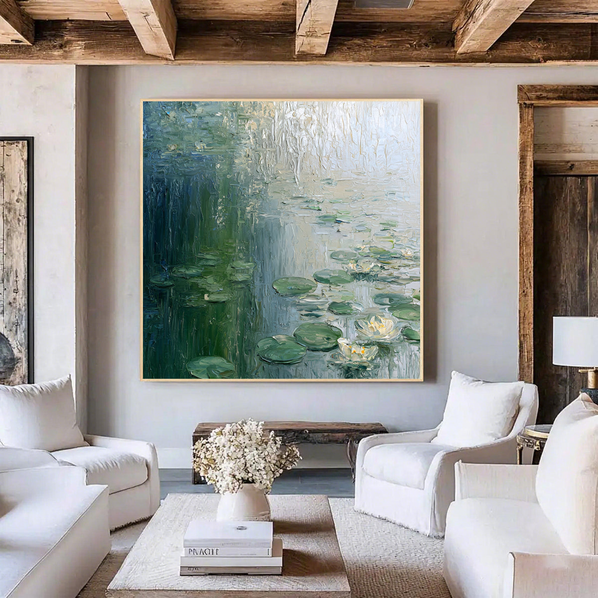 Green Water Lilies Textured Painting FW09