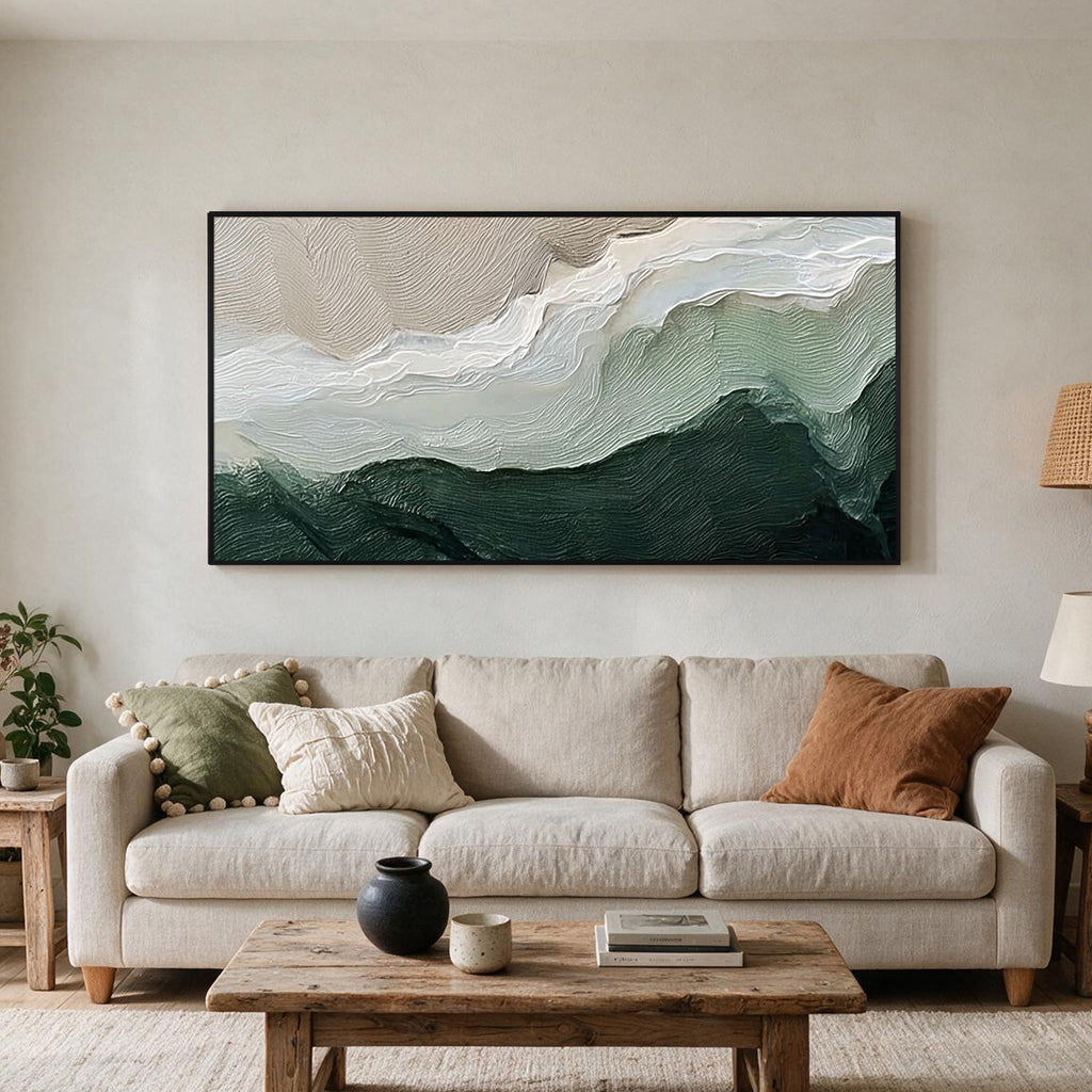 Green and White Textured Abstract Wall Art