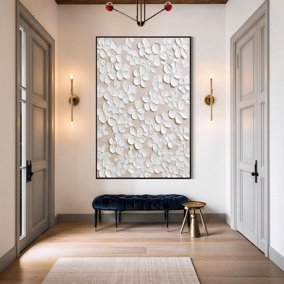 3D White Floral Textured Wall Art