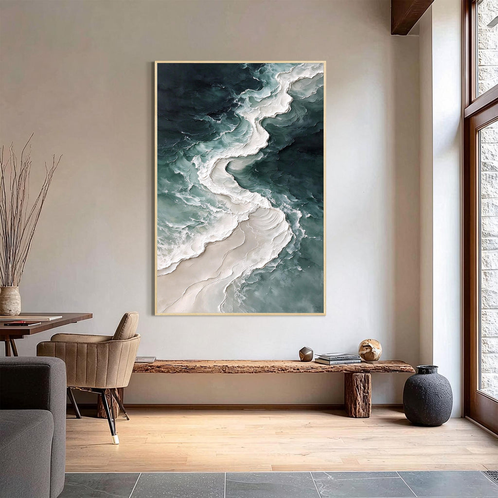 Dark Green Abstract Fluid Textured Canvas Wall Art