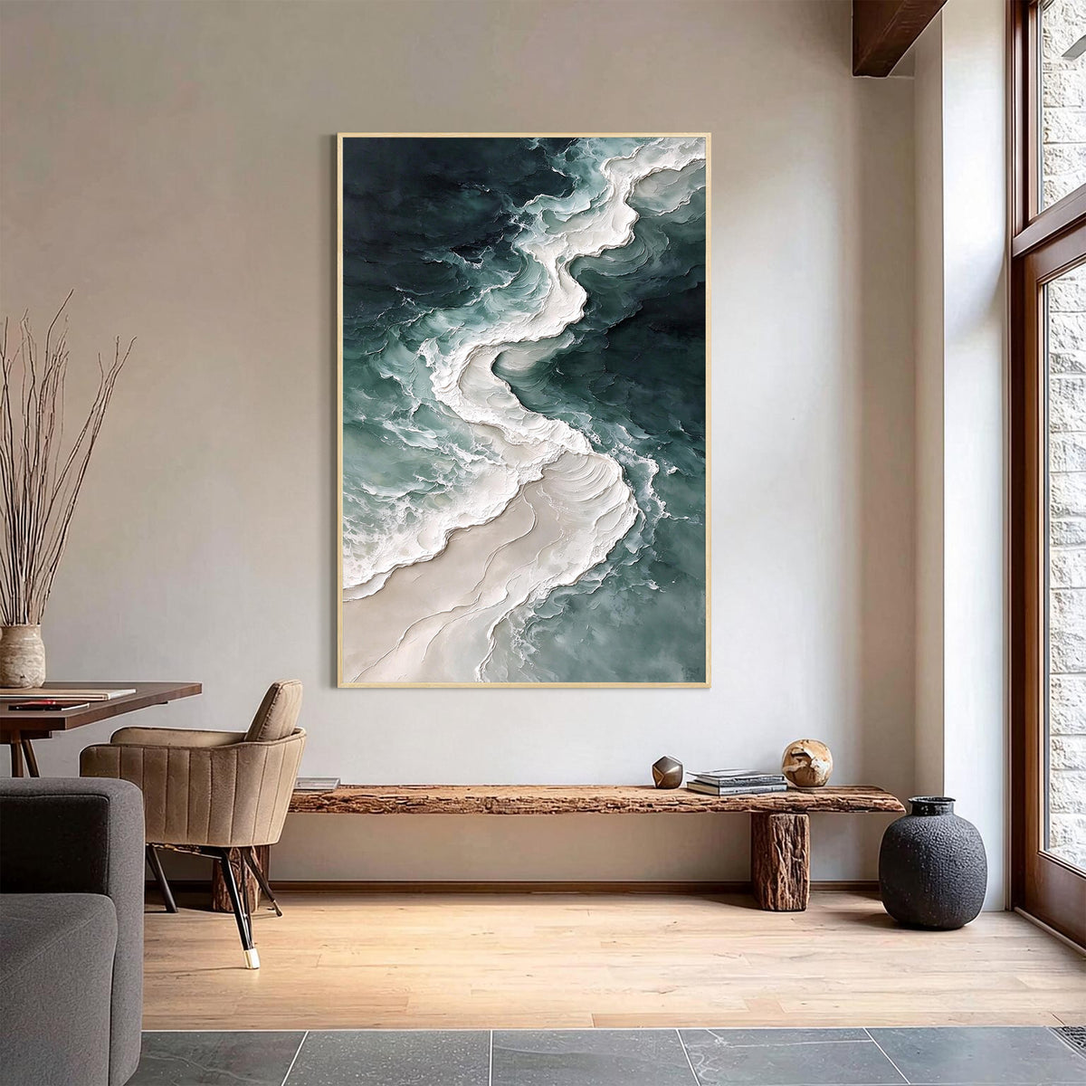 Dark Green Abstract Fluid Textured Canvas Wall Art