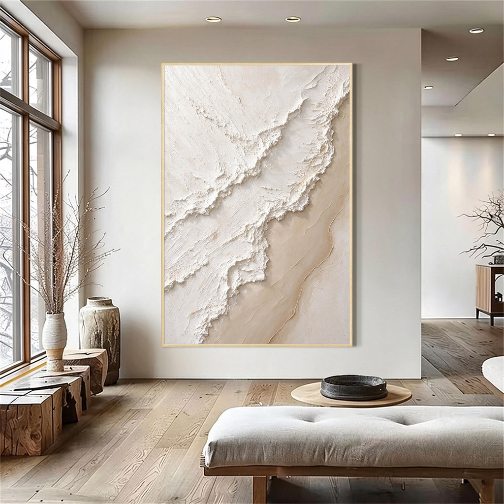 White Beige Abstract Textured Canvas Wall Art