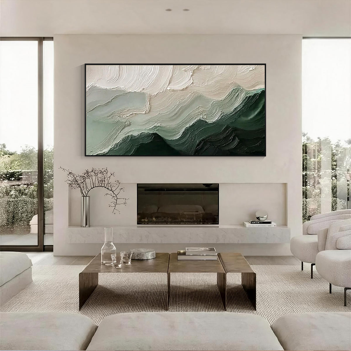 Green Textured Abstract Canvas Wall Art