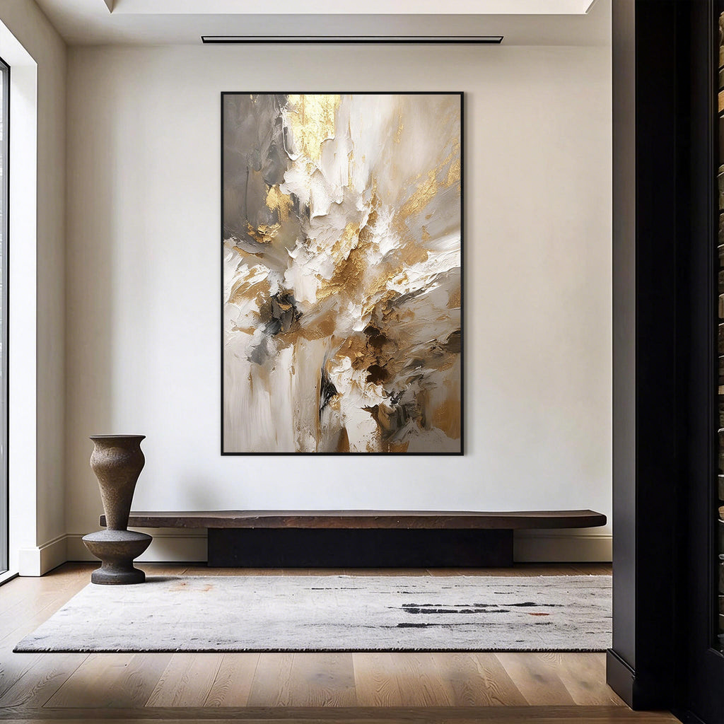 Gold Beige Textured Abstract Hand-Painted Oil Painting
