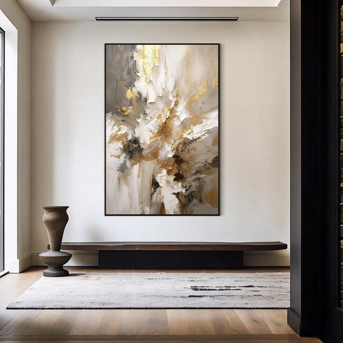 Gold Beige Textured Abstract Hand-Painted Oil Painting