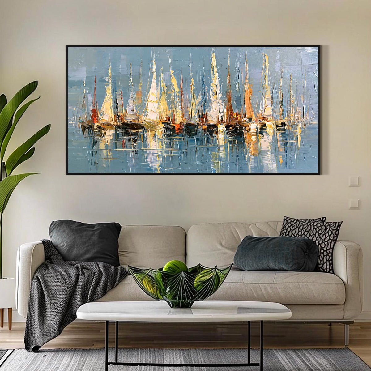 Abstract Sailboat Marina Canvas Wall Art
