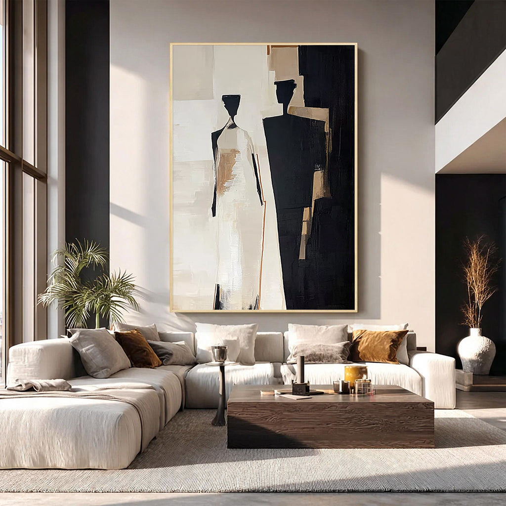 Black and Beige Abstract Figurative Canvas Wall Art