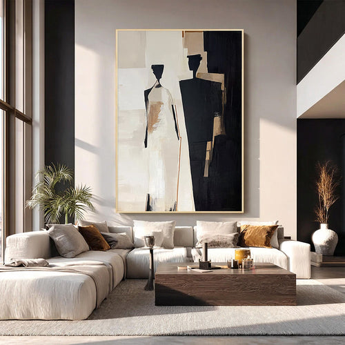 Abstrakt-figuratives Leinwandbild in Schwarz und Beige
