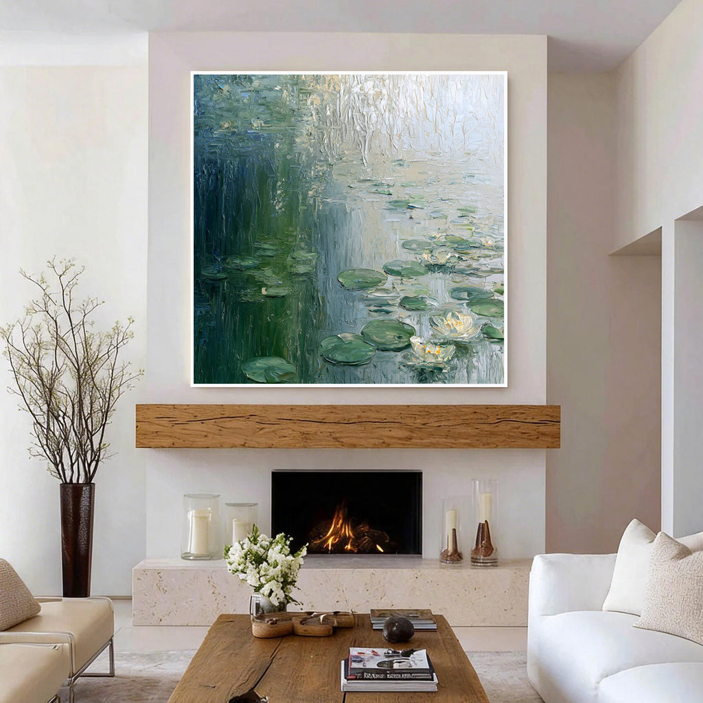Green Water Lilies Textured Painting FW09