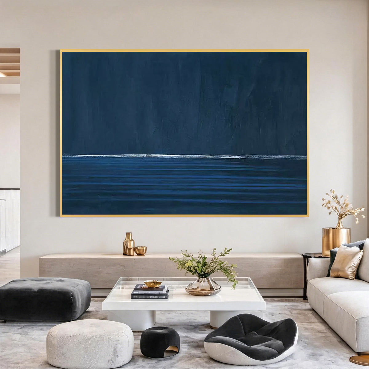 Deep Blue Abstract Ocean Oil Painting