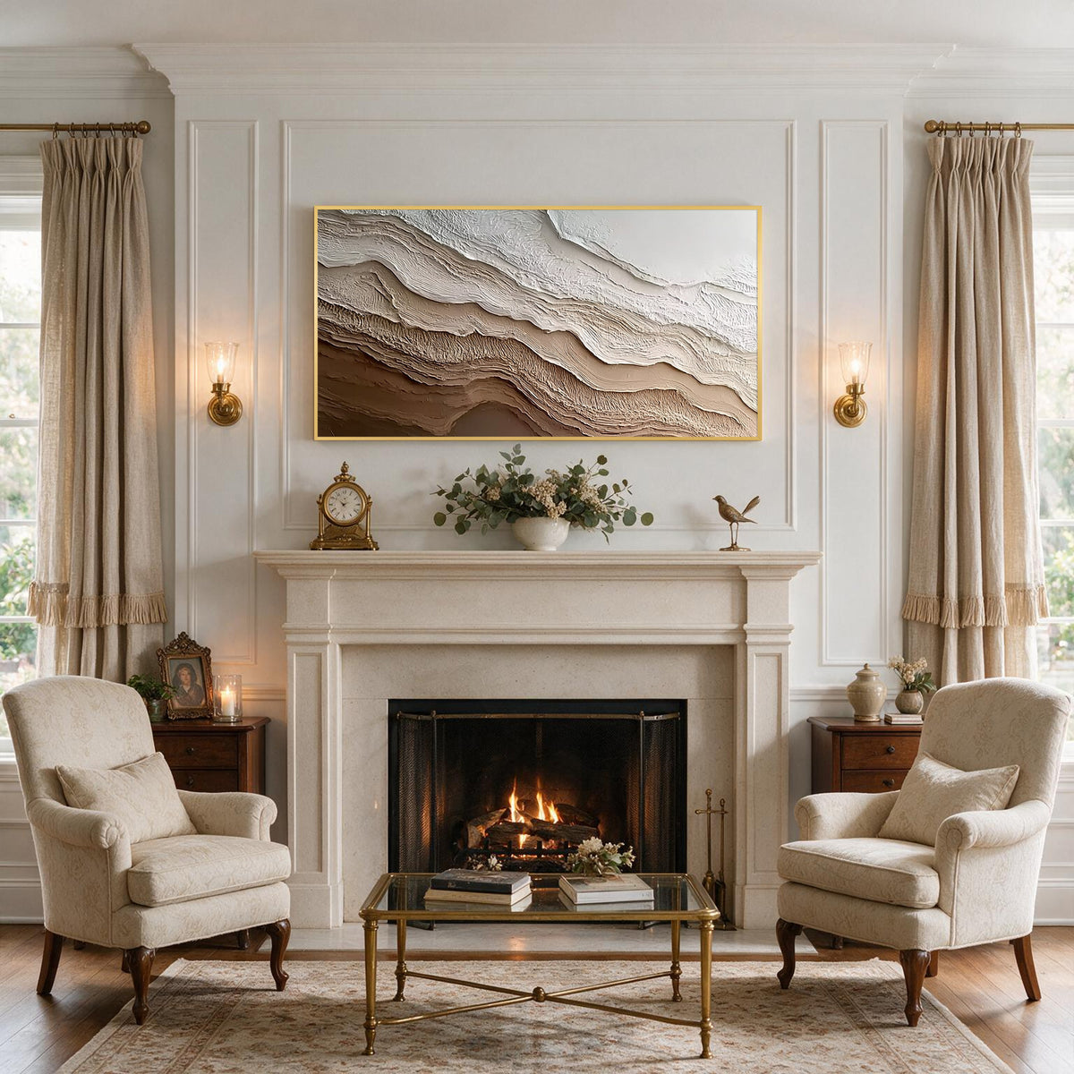 Neutral Brown and Cream Textured Abstract Wall Art