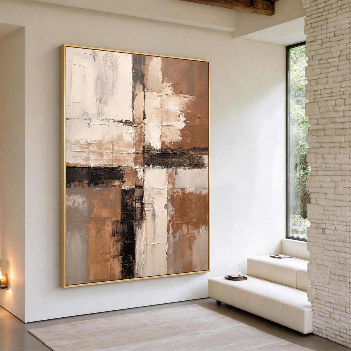 Brown Beige Abstract Textured Oil Painting