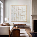 White Geometric Abstract Textured Canvas Wall Art