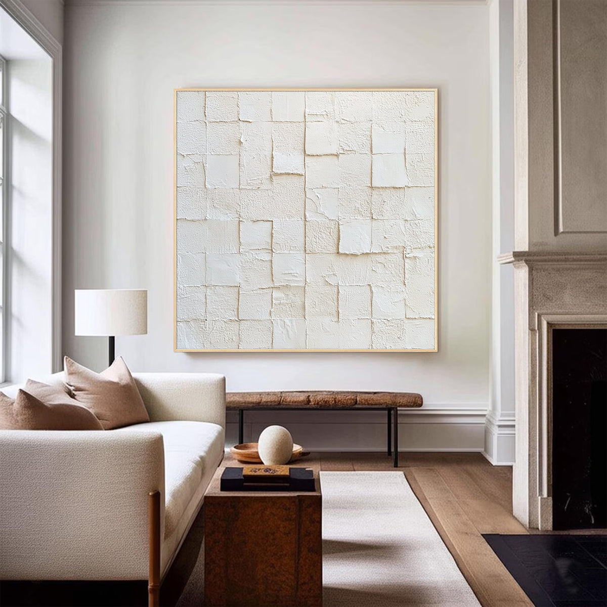 White Geometric Abstract Textured Canvas Wall Art