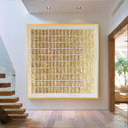 Goldenes geometrisch-abstraktes, strukturiertes Leinwand-Wandbild