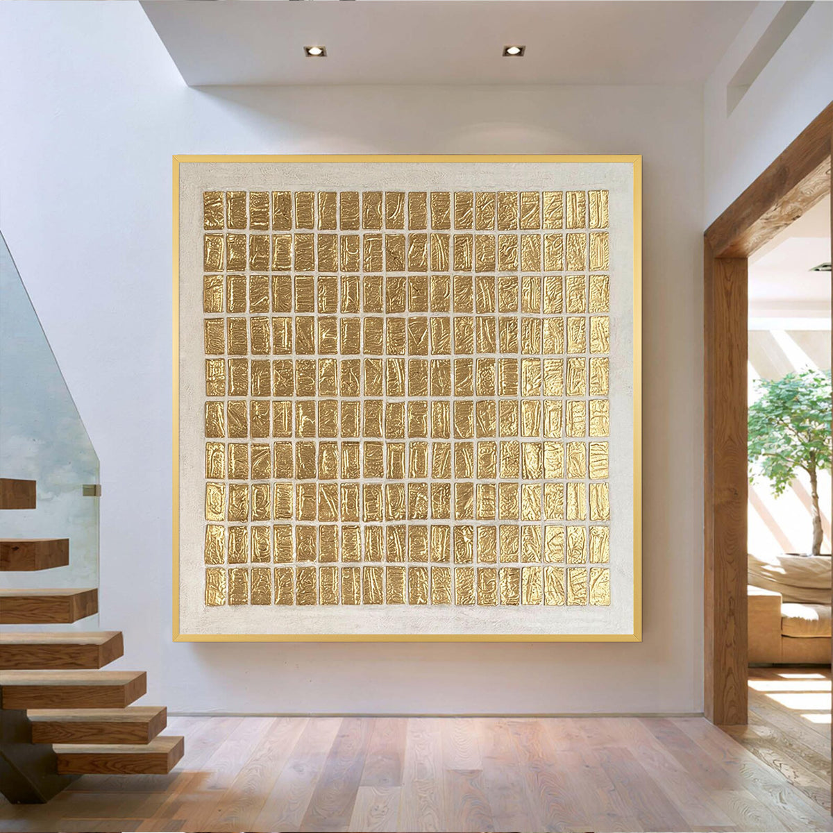 Gold Geometric Abstract Textured Canvas Wall Art