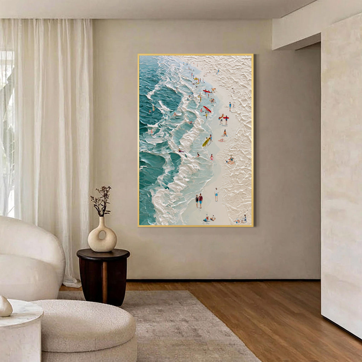 Textured Beach Canvas Wall Art with Ocean Waves