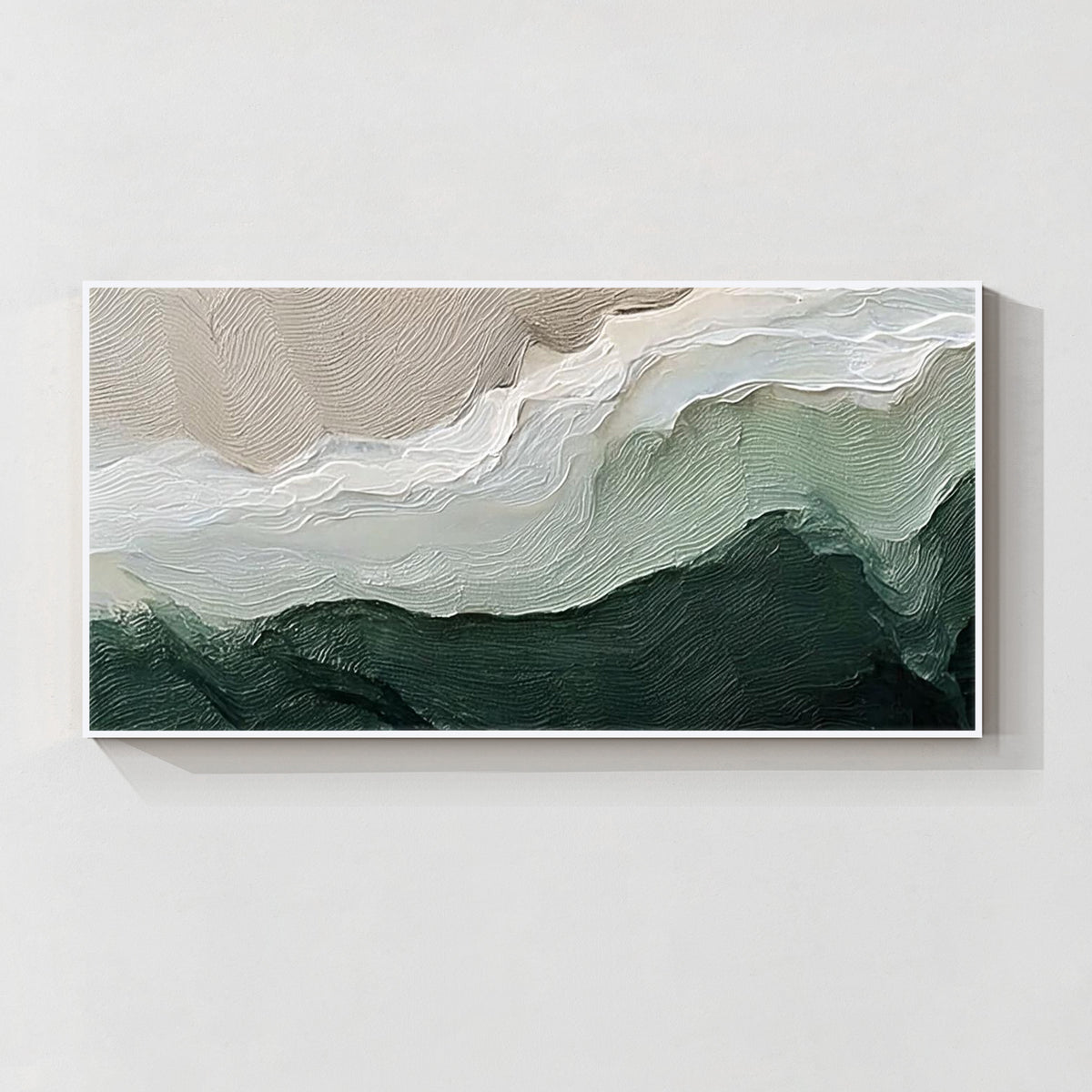 Green and White Textured Abstract Wall Art