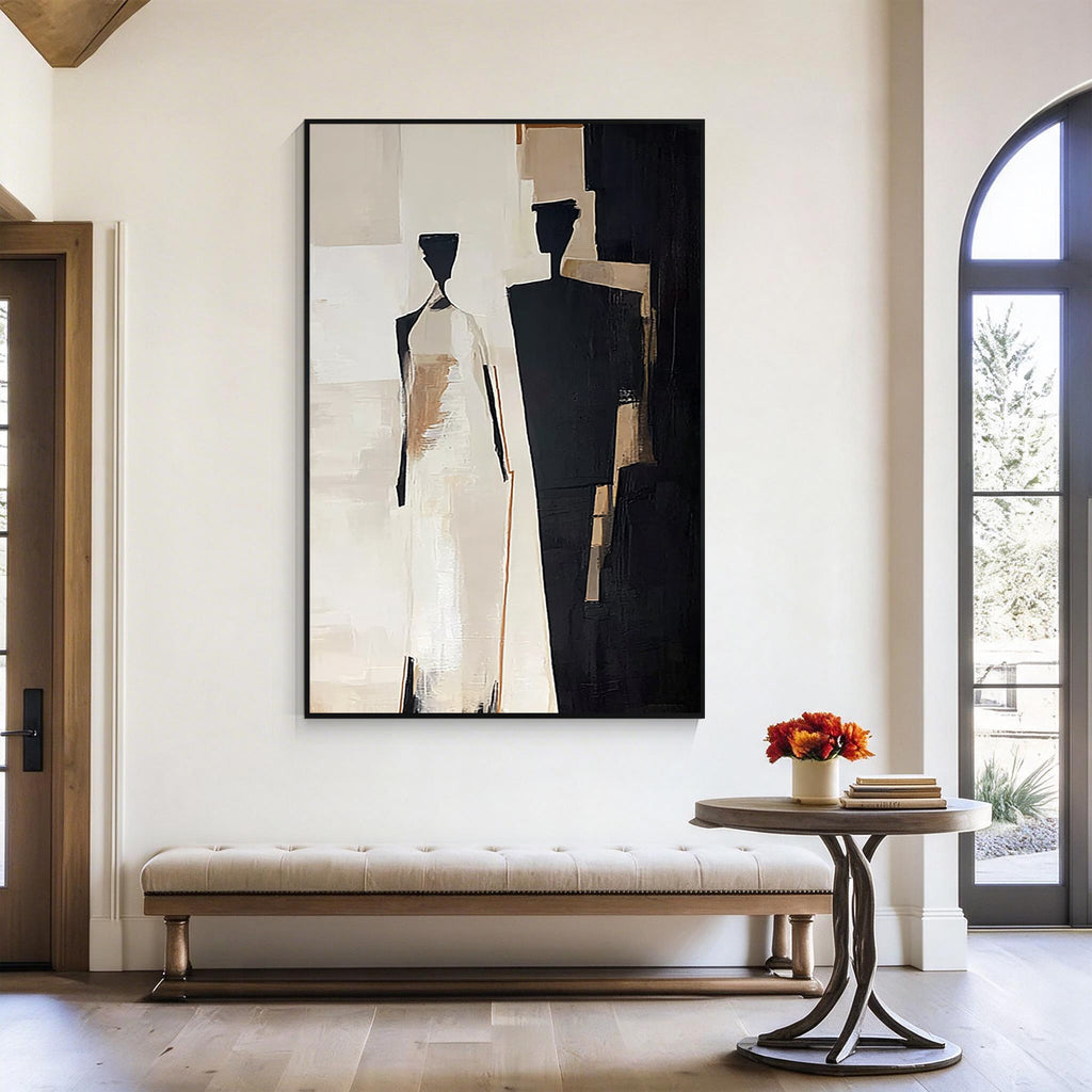 Black and Beige Abstract Figurative Canvas Wall Art