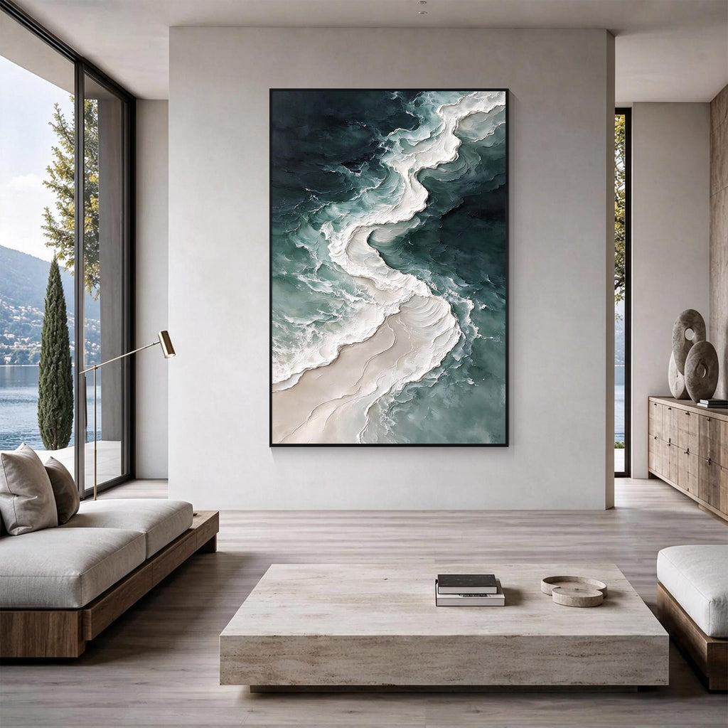 Dark Green Abstract Fluid Textured Canvas Wall Art