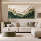 Abstraktes, strukturiertes Leinwandbild in Grün und Beige