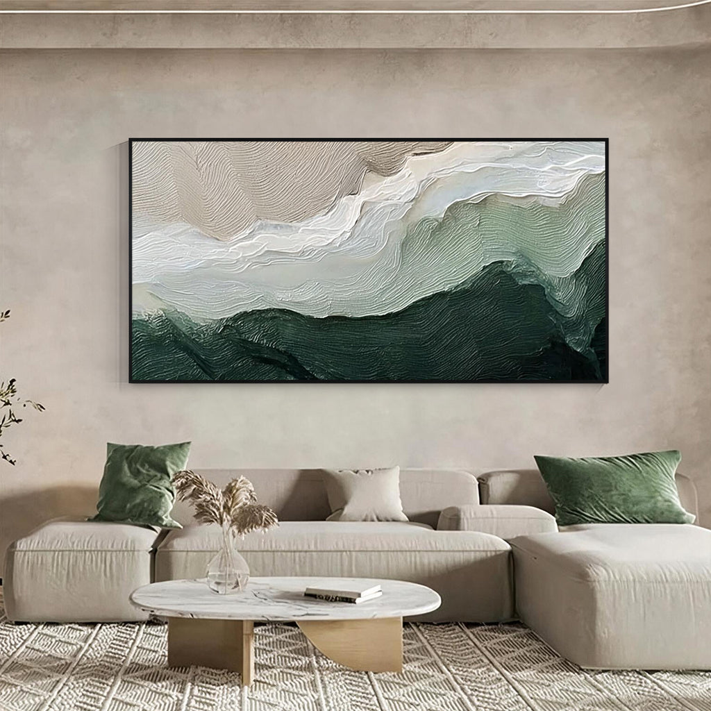 Green and White Textured Abstract Wall Art