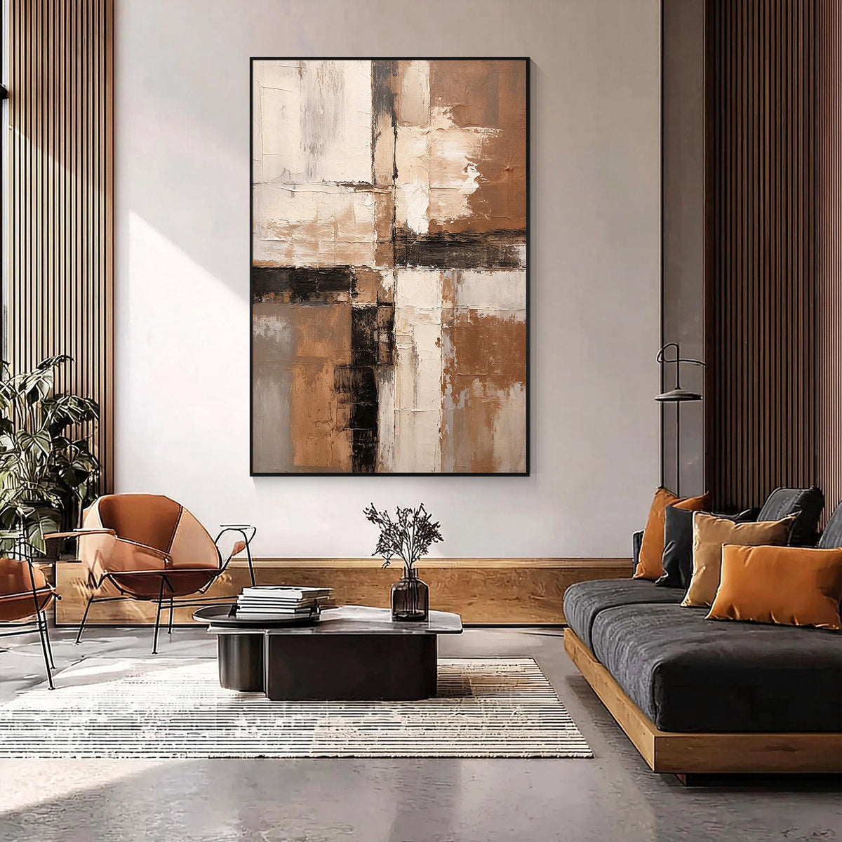 Brown Beige Abstract Textured Oil Painting
