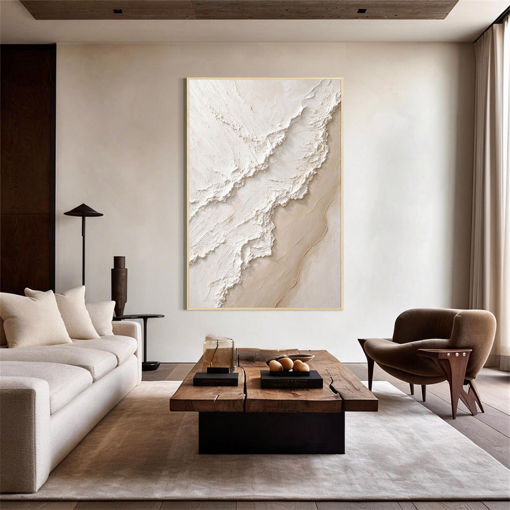 White Beige Abstract Textured Canvas Wall Art