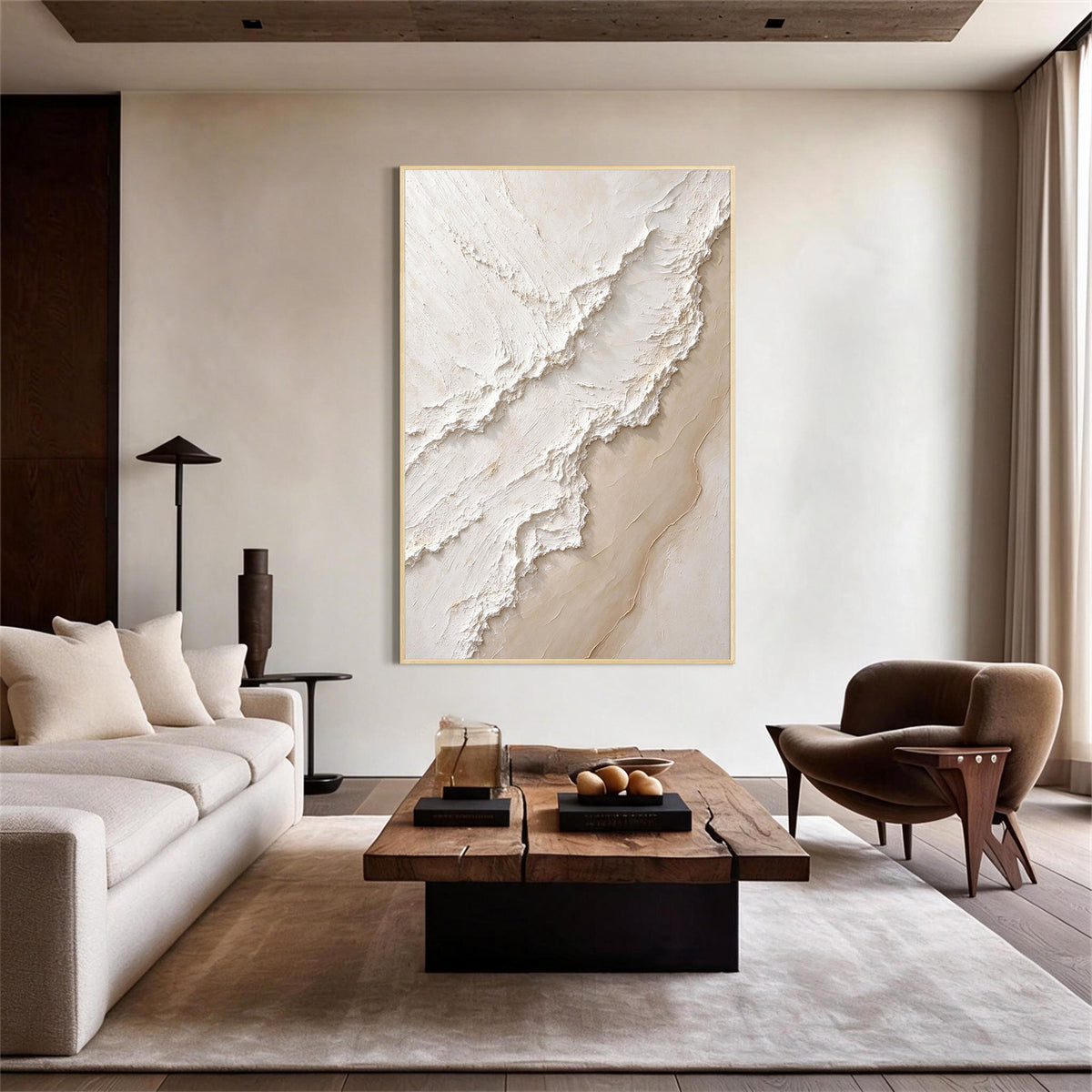 White Beige Abstract Textured Canvas Wall Art