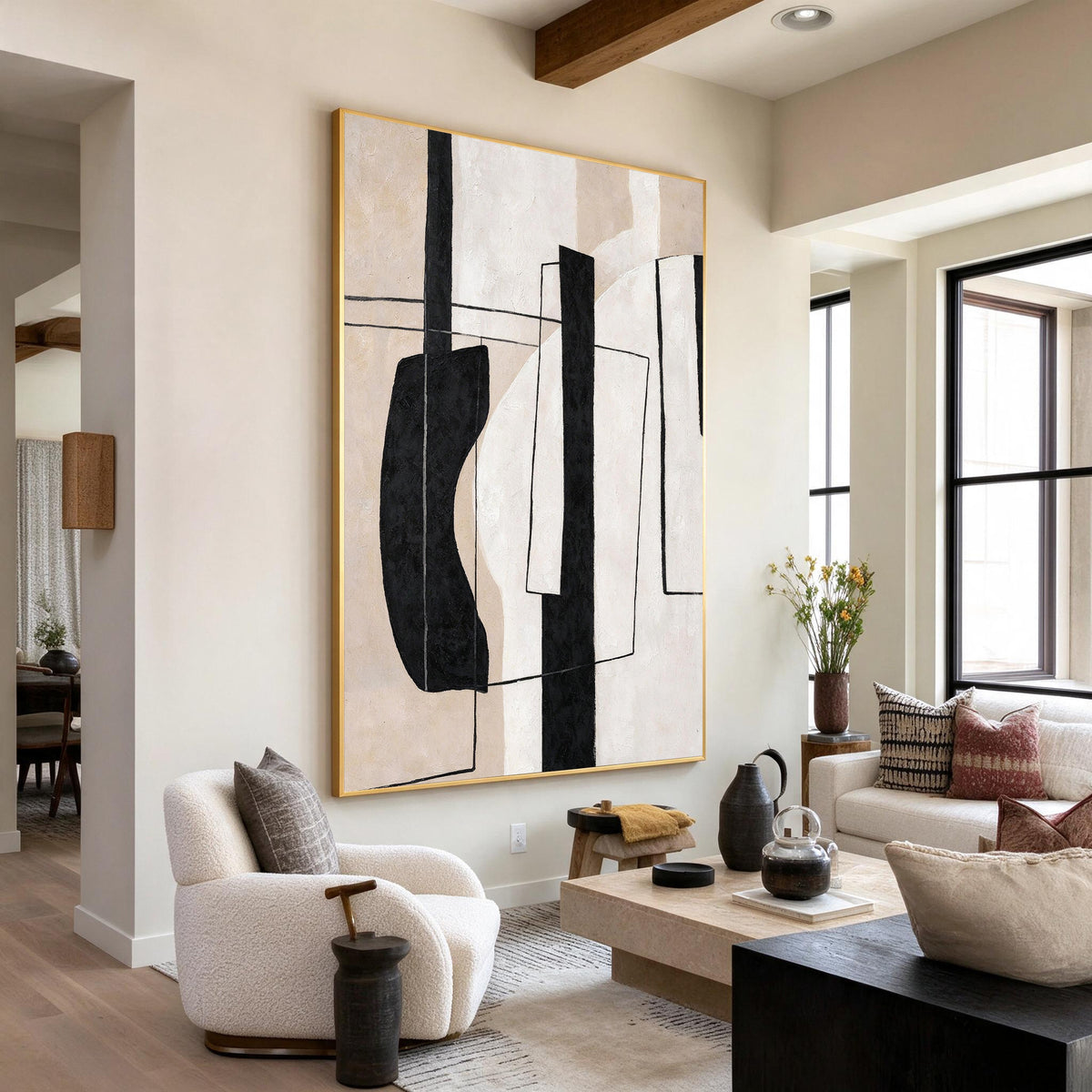 Modern Black Beige Abstract Geometric Wall Art