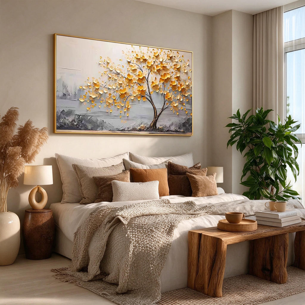 Golden Tree Textured Landscape Painting-FW010