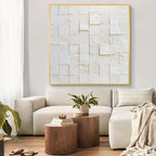 White Geometric Abstract Textured Canvas Wall Art