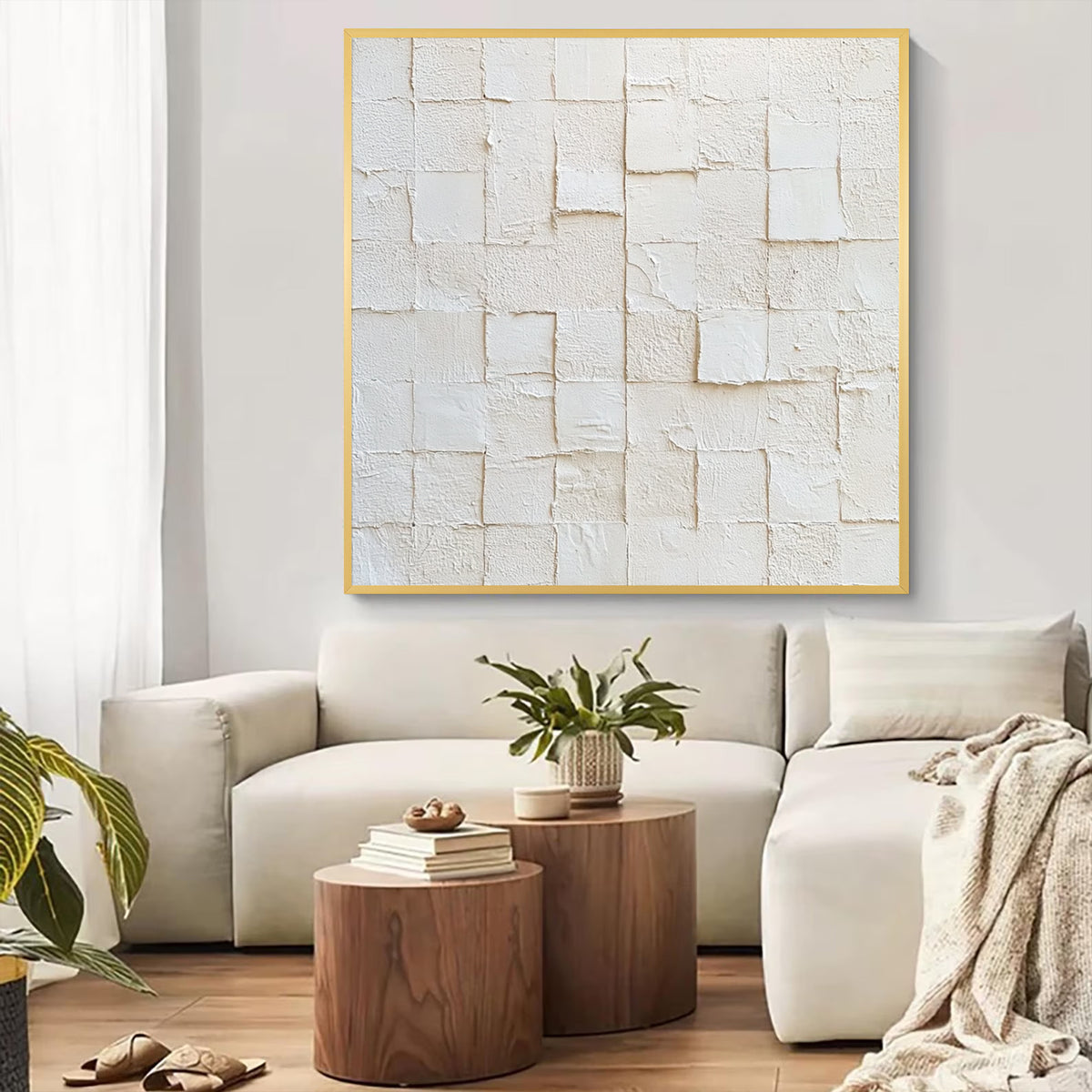 White Geometric Abstract Textured Canvas Wall Art