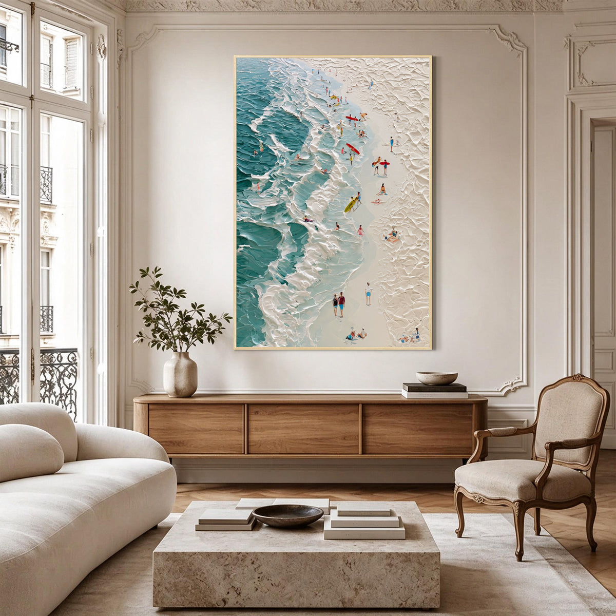 Textured Beach Canvas Wall Art with Ocean Waves